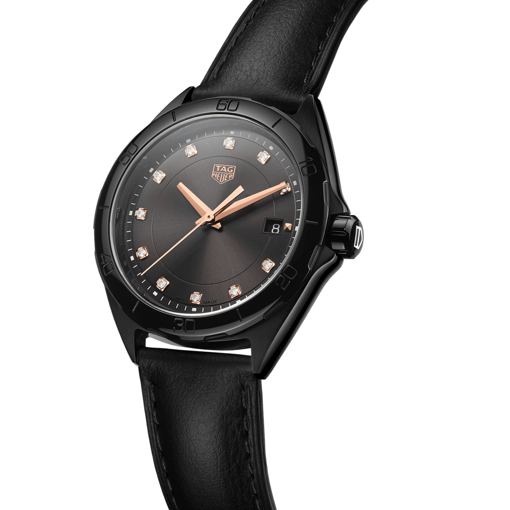 Buy Shop Tag Heuer Formula 1 Quartz Diamonds Black Dial Black Leather Strap Watch for Women - WBJ1317.FC8230 USA Online
