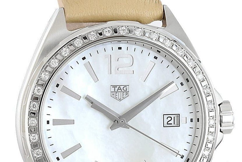Buy Shop Tag Heuer Formula 1 Quartz Diamonds Mother of Pearl Dial Beige Leather Strap Watch for Women - WBJ131A.FC8254 USA Online