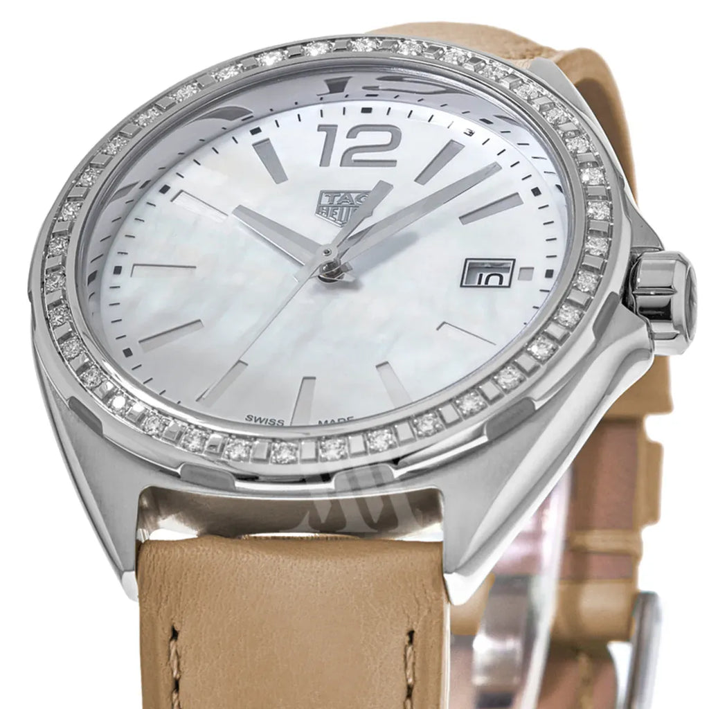 Buy Shop Tag Heuer Formula 1 Quartz Diamonds Mother of Pearl Dial Beige Leather Strap Watch for Women - WBJ131A.FC8254 USA Online