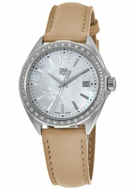 Buy Shop Tag Heuer Formula 1 Quartz Diamonds Mother of Pearl Dial Beige Leather Strap Watch for Women - WBJ131A.FC8254 USA Online