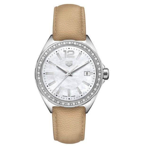 Buy Shop Tag Heuer Formula 1 Quartz Diamonds Mother of Pearl Dial Beige Leather Strap Watch for Women - WBJ131A.FC8254 USA Online