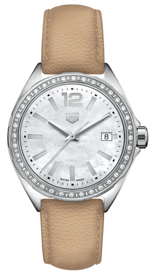 Buy Shop Tag Heuer Formula 1 Quartz Diamonds Mother of Pearl Dial Beige Leather Strap Watch for Women - WBJ131A.FC8254 USA Online