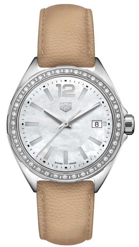 Buy Shop Tag Heuer Formula 1 Quartz Diamonds Mother of Pearl Dial Beige Leather Strap Watch for Women - WBJ131A.FC8254 USA Online