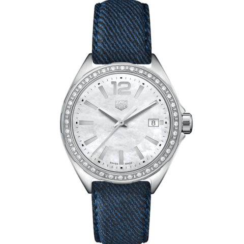 Buy Shop Tag Heuer Formula 1 Quartz Diamonds Mother of Pearl Dial Blue Leather Strap Watch for Women - WBJ131A.FC8251 USA Online