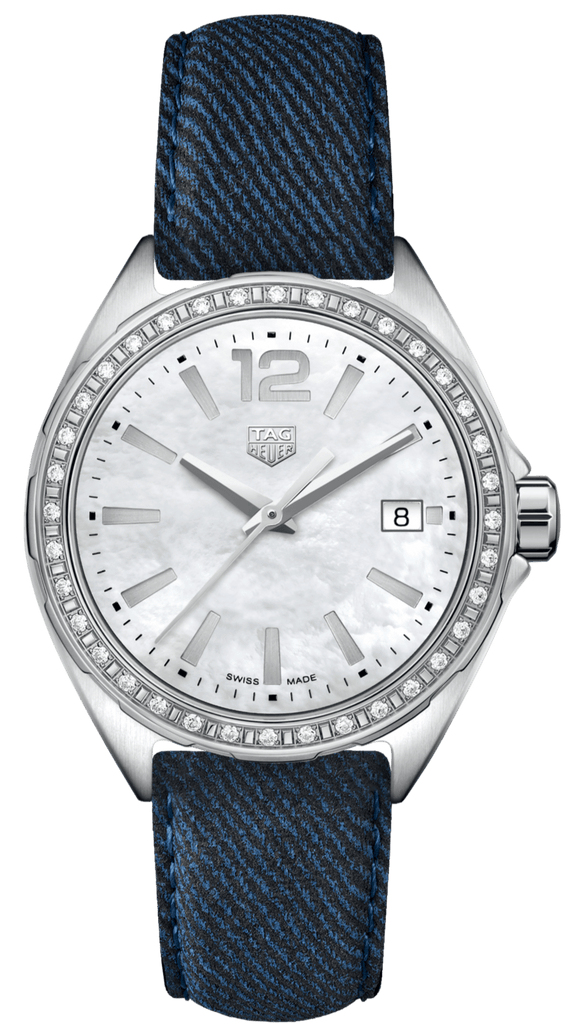 Buy Shop Tag Heuer Formula 1 Quartz Diamonds Mother of Pearl Dial Blue Leather Strap Watch for Women - WBJ131A.FC8251 USA Online