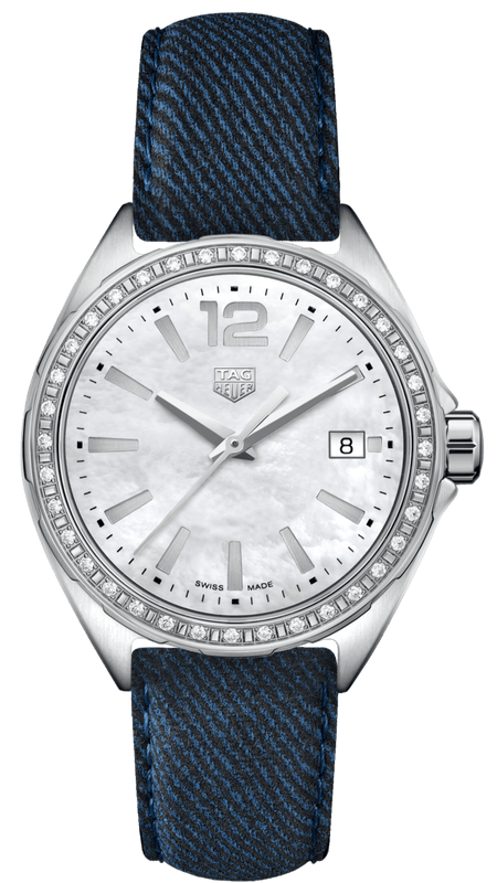 Buy Shop Tag Heuer Formula 1 Quartz Diamonds Mother of Pearl Dial Blue Leather Strap Watch for Women - WBJ131A.FC8251 USA Online