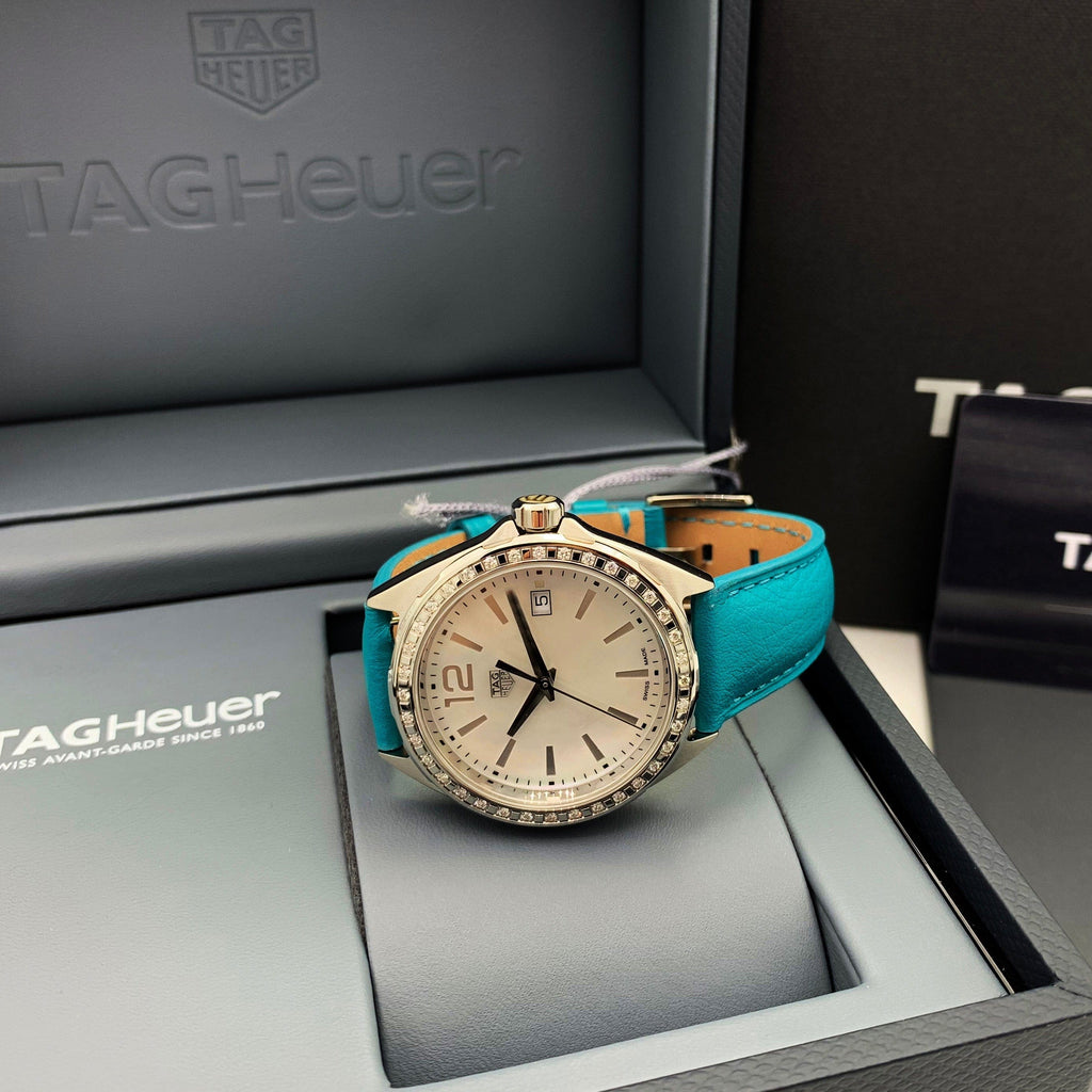 Buy Shop Tag Heuer Formula 1 Quartz Diamonds Mother of Pearl Dial Blue Leather Strap Watch for Women - WBJ131A.FC8256 USA Online