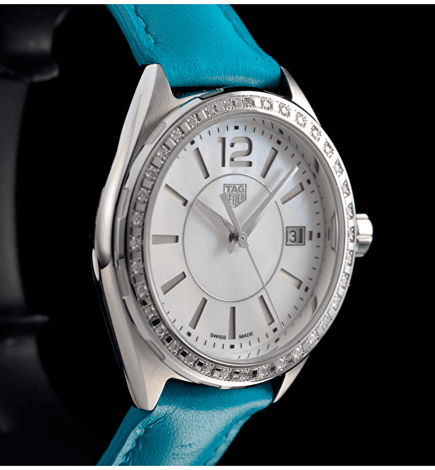 Buy Shop Tag Heuer Formula 1 Quartz Diamonds Mother of Pearl Dial Blue Leather Strap Watch for Women - WBJ131A.FC8256 USA Online