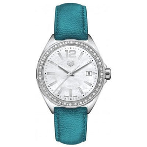 Buy Shop Tag Heuer Formula 1 Quartz Diamonds Mother of Pearl Dial Blue Leather Strap Watch for Women - WBJ131A.FC8256 USA Online