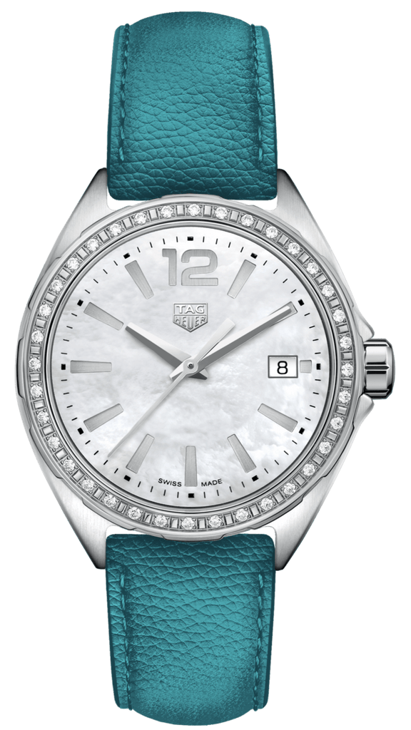 Buy Shop Tag Heuer Formula 1 Quartz Diamonds Mother of Pearl Dial Blue Leather Strap Watch for Women - WBJ131A.FC8256 USA Online