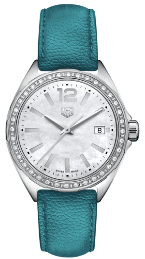 Buy Shop Tag Heuer Formula 1 Quartz Diamonds Mother of Pearl Dial Blue Leather Strap Watch for Women - WBJ131A.FC8256 USA Online