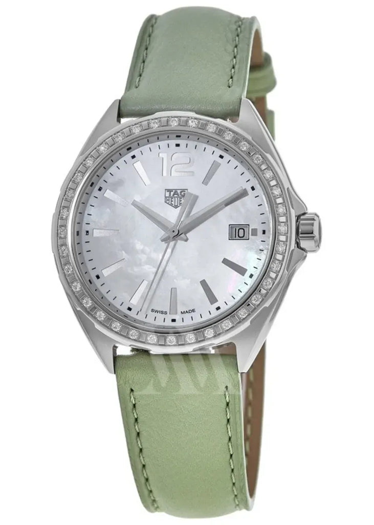 Buy Shop Tag Heuer Formula 1 Quartz Diamonds Mother of Pearl Dial Green Leather Strap Watch for Women - WBJ131A.FC8249 USA Online