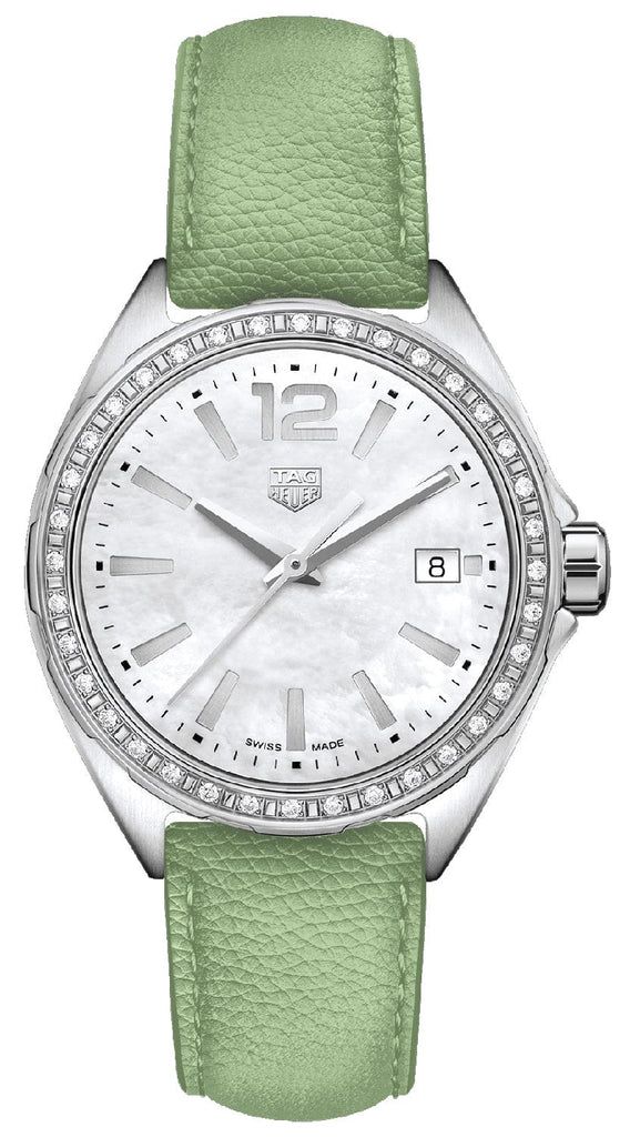 Buy Shop Tag Heuer Formula 1 Quartz Diamonds Mother of Pearl Dial Green Leather Strap Watch for Women - WBJ131A.FC8249 USA Online