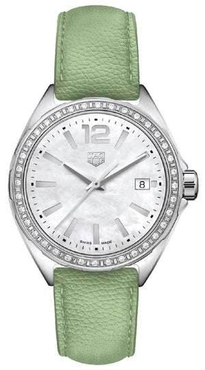 Buy Shop Tag Heuer Formula 1 Quartz Diamonds Mother of Pearl Dial Green Leather Strap Watch for Women - WBJ131A.FC8249 USA Online