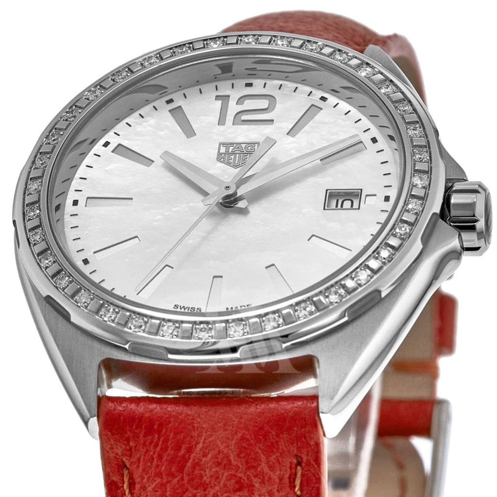 Buy Shop Tag Heuer Formula 1 Quartz Diamonds Mother of Pearl Dial Orange Leather Strap Watch for Women - WBJ131A.FC8250 USA Online