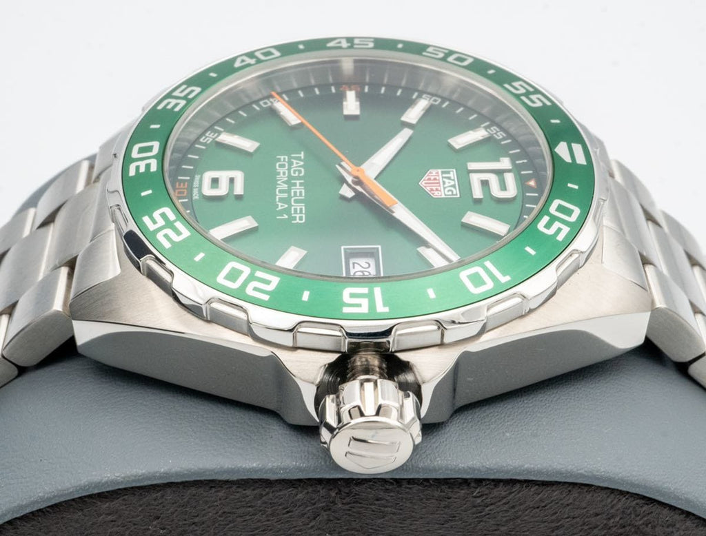 Tag Heuer Formula 1 Quartz Green Dial Silver Steel Strap Watch for Men - WAZ1017.BA0842