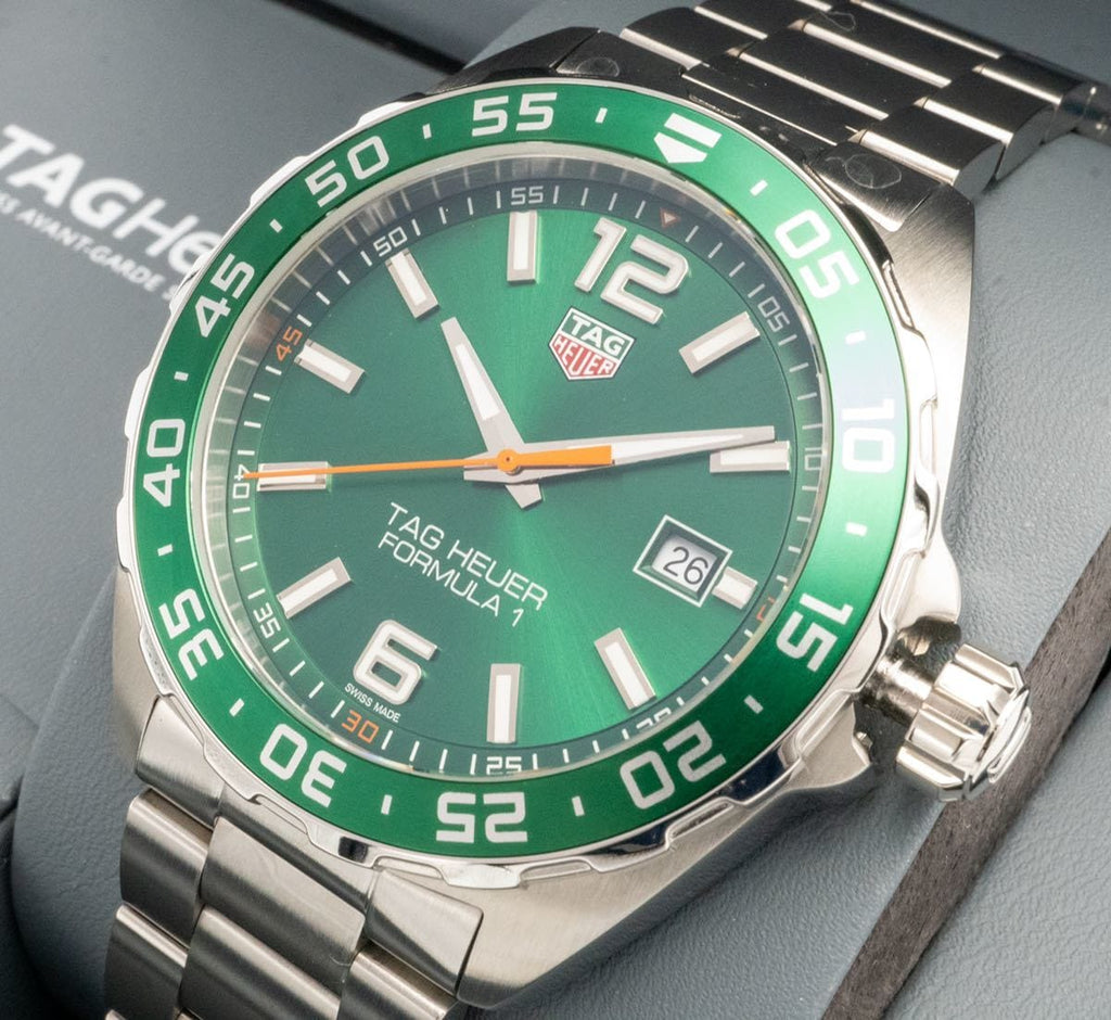 Tag Heuer Formula 1 Quartz Green Dial Silver Steel Strap Watch for Men - WAZ1017.BA0842