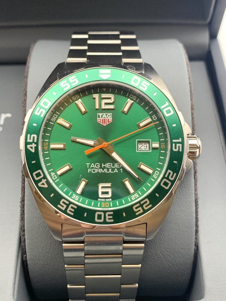 Tag Heuer Formula 1 Quartz Green Dial Silver Steel Strap Watch for Men - WAZ1017.BA0842