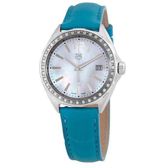 Buy Shop Tag Heuer Formula 1 Quartz Diamonds Mother of Pearl Dial Blue Leather Strap Watch for Women - WBJ131A.FC8256 USA Online
