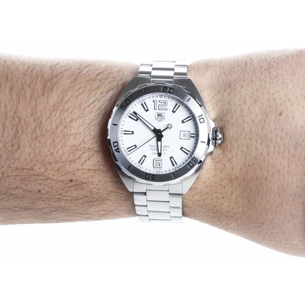 Buy Shop Tag Heuer Formula 1 Calibre 5 Automatic White Dial Silver Steel Strap Watch for Men - WAZ2114.BA0875 USA Online
