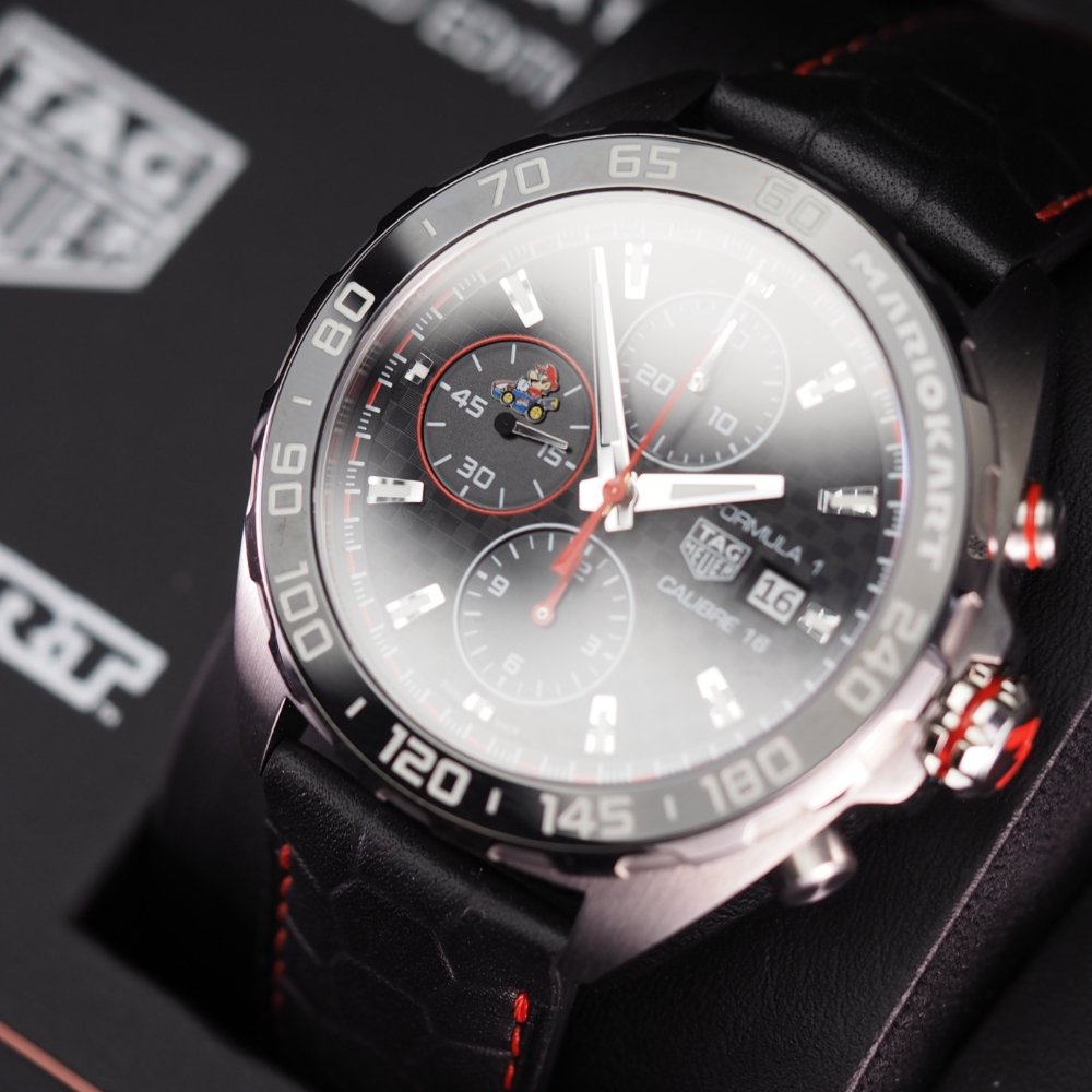 Tag Heuer Formula 1 Mario Kart Chronograph Black Dial Black Leather Strap Watch for Men - CAZ201E.FC6517