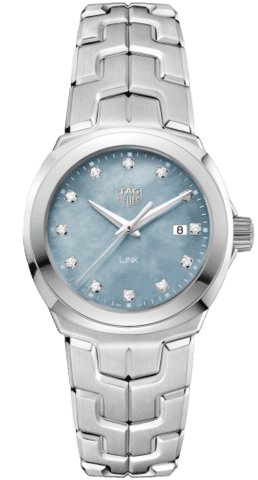 Buy Shop Tag Heuer Link Quartz Diamonds Blue Mother of Pearl Dial Silver Steel Strap Watch for Women - WBC1313.BA0600 USA Online