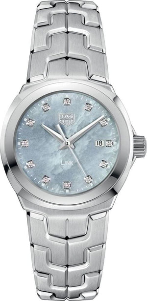 Buy Shop Tag Heuer Link Quartz Diamonds Blue Mother of Pearl Dial Silver Steel Strap Watch for Women - WBC1313.BA0600 USA Online