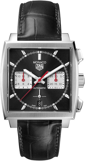 Buy Shop Tag Heuer Monaco Automatic Chronograph Black Dial Black Leather Strap Watch for Men - CBL2113.FC6177 USA Online