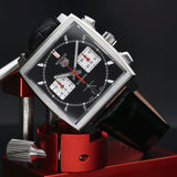Tag Heuer Monaco Automatic Chronograph Black Dial Black Leather Strap Watch for Men - CBL2113.FC6177
