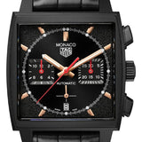 Buy Shop Tag Heuer Monaco Automatic Chronograph Black Dial Black Leather Strap Watch for Men - CBL2180.FC6497 USA Online