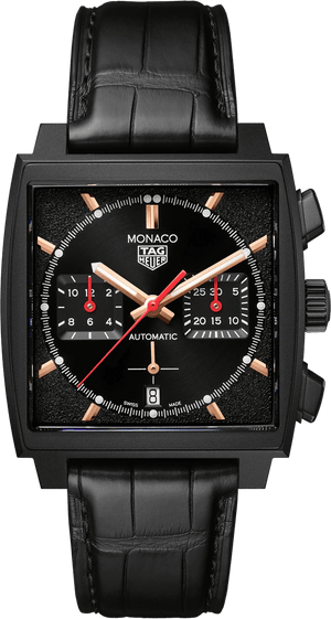 Buy Shop Tag Heuer Monaco Automatic Chronograph Black Dial Black Leather Strap Watch for Men - CBL2180.FC6497 USA Online