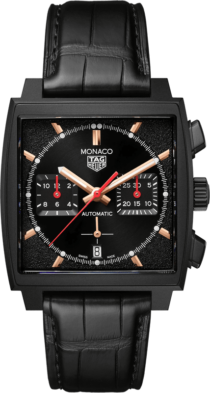 Buy Shop Tag Heuer Monaco Automatic Chronograph Black Dial Black Leather Strap Watch for Men - CBL2180.FC6497 USA Online