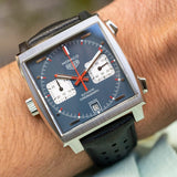 Buy Shop Tag Heuer Monaco Automatic Chronograph Blue Dial Black Leather Strap Watch for Men - CAW211P.FC6356 USA Online