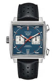 Buy Shop Tag Heuer Monaco Automatic Chronograph Blue Dial Black Leather Strap Watch for Men - CAW211P.FC6356 USA Online