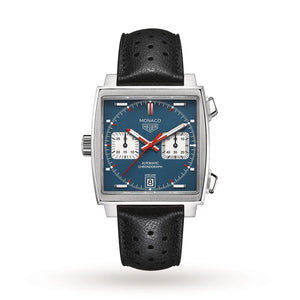 Buy Shop Tag Heuer Monaco Automatic Chronograph Blue Dial Black Leather Strap Watch for Men - CAW211P.FC6356 USA Online