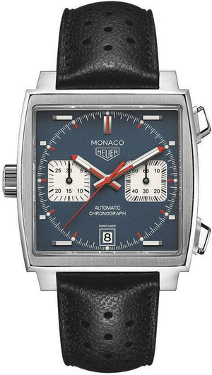 Buy Shop Tag Heuer Monaco Automatic Chronograph Blue Dial Black Leather Strap Watch for Men - CAW211P.FC6356 USA Online