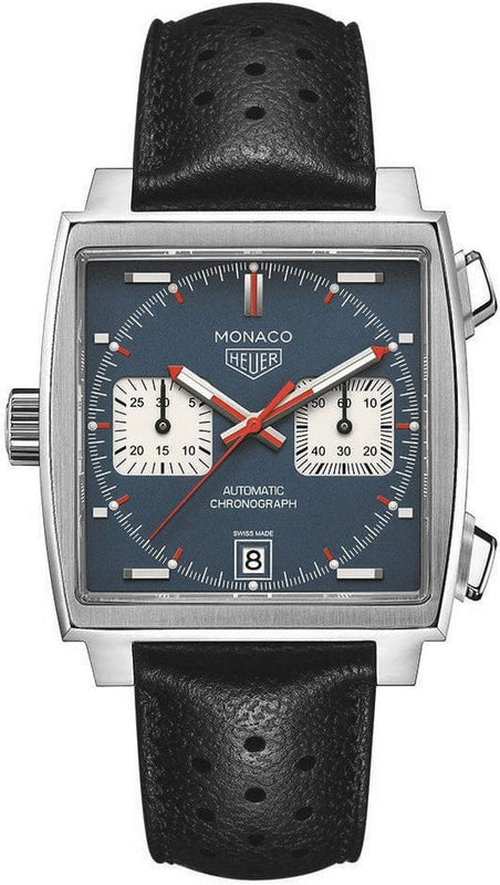 Buy Shop Tag Heuer Monaco Automatic Chronograph Blue Dial Black Leather Strap Watch for Men - CAW211P.FC6356 USA Online