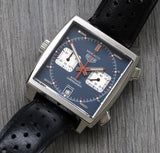 Tag Heuer Monaco Automatic Chronograph Blue Dial Black Leather Strap Watch for Men - CAW211P.FC6356