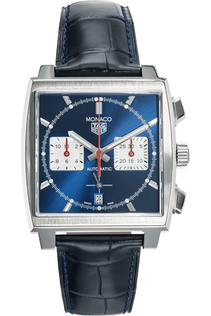 Buy Shop Tag Heuer Monaco Automatic Chronograph Blue Dial Blue Leather Strap Watch for Men - CBL2111.FC6453 USA Online
