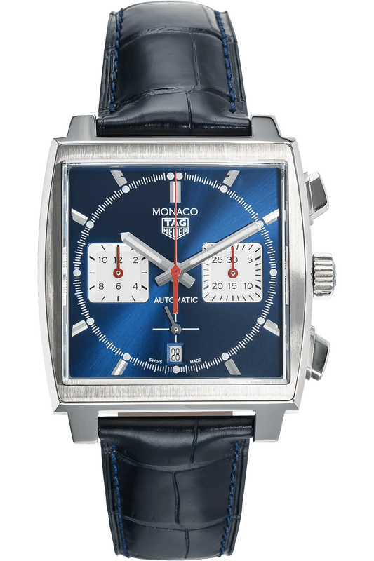 Buy Shop Tag Heuer Monaco Automatic Chronograph Blue Dial Blue Leather Strap Watch for Men - CBL2111.FC6453 USA Online