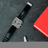 Buy Shop Tag Heuer Monaco Calibre 12 Final Edition Chronograph Grey Dial Black Leather Strap Watch for Men - CAW211J.FC6476 USA Online