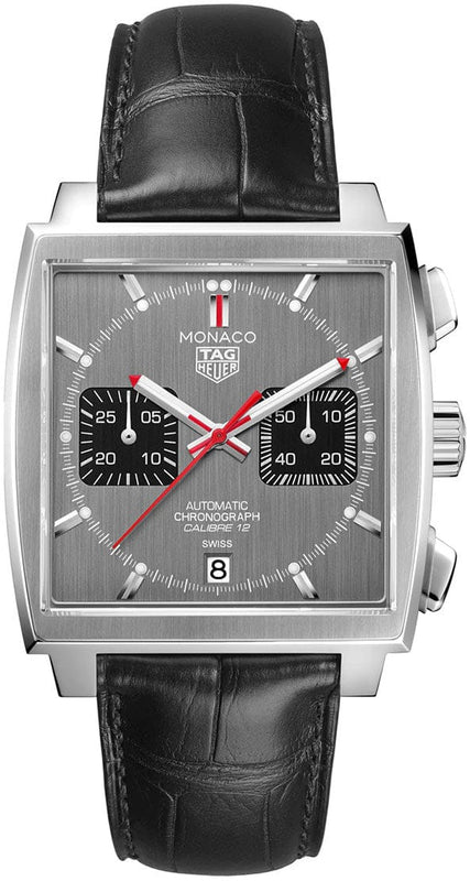 Buy Shop Tag Heuer Monaco Calibre 12 Final Edition Chronograph Grey Dial Black Leather Strap Watch for Men - CAW211J.FC6476 USA Online