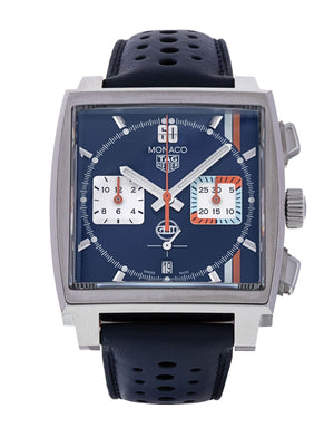 Buy Shop Tag Heuer Monaco Gulf Automatic Chronograph Blue Dial Blue Leather Strap Watch for Men - CBL2115.FC6494 USA Online