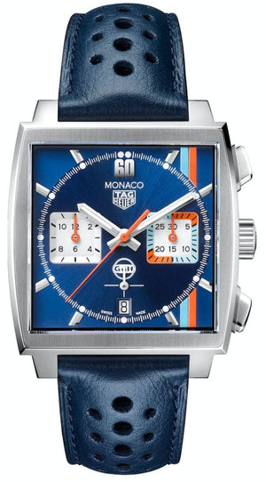 Buy Shop Tag Heuer Monaco Gulf Automatic Chronograph Blue Dial Blue Leather Strap Watch for Men - CBL2115.FC6494 USA Online