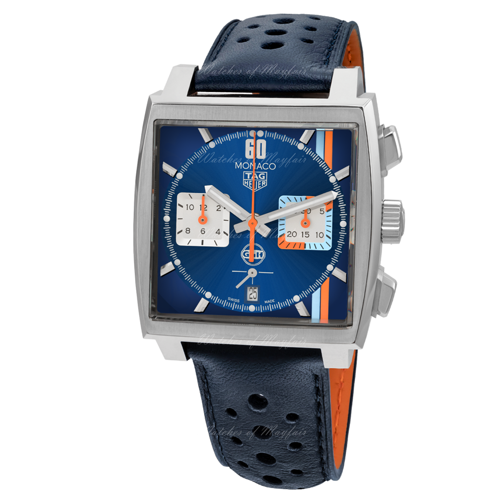 Buy Shop Tag Heuer Monaco Gulf Automatic Chronograph Blue Dial Blue Leather Strap Watch for Men - CBL2115.FC6494 USA Online