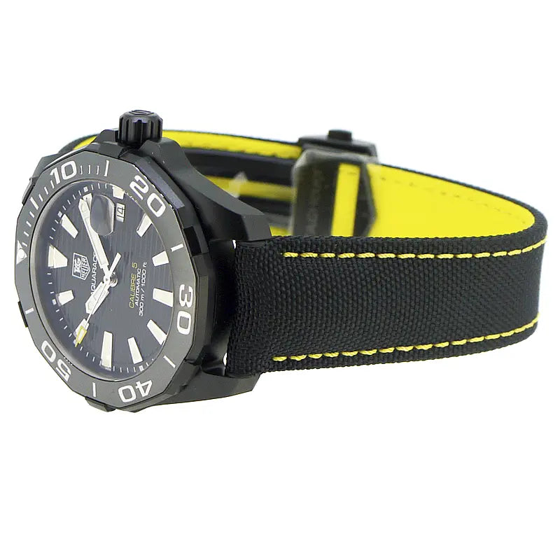 Buy Shop Tag Heuer Aquaracer Calibre 5 Automatic Black Dial Black Nylon Strap Watch for Men - WAY218A.FC6362 USA Online