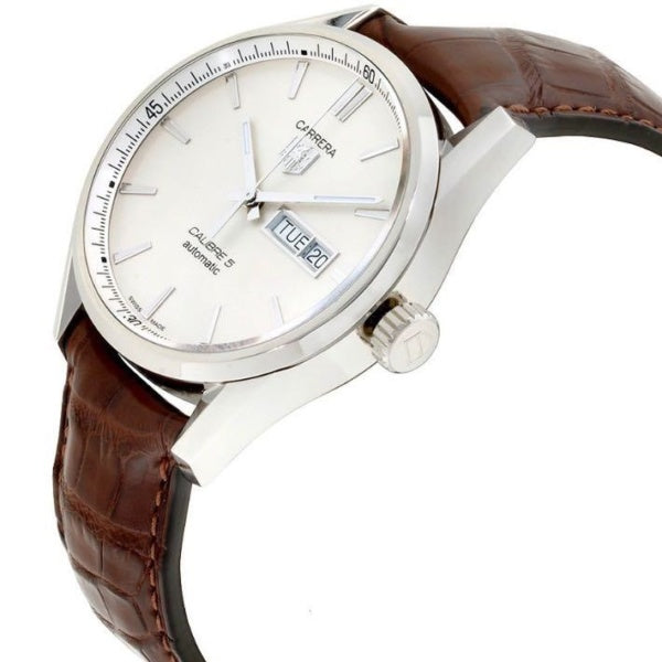 Buy Shop Tag Heuer Carrera Calibre 5 Automatic White Dial Brown Leather Strap Watch for Men - WAR201B.FC6291 USA Online