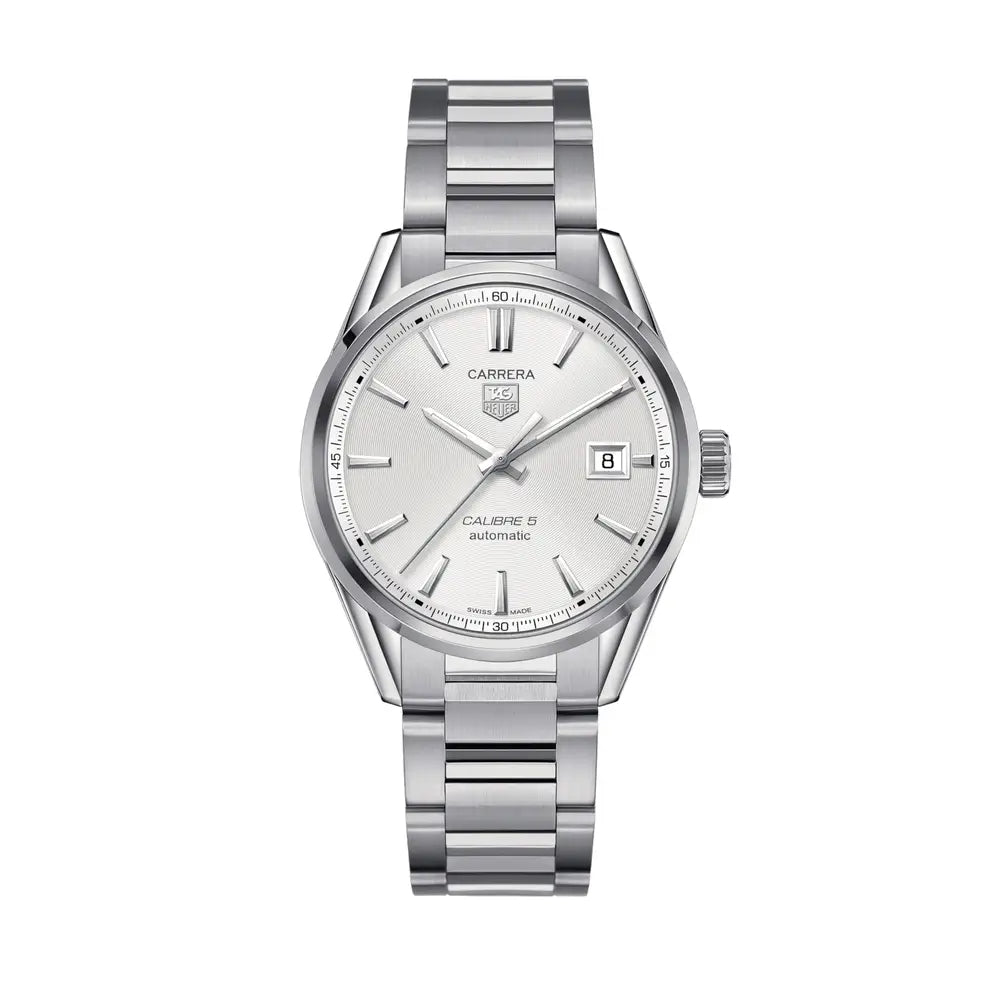 Buy Shop Tag Heuer Carrera Automatic Caliber 5 White Dial Silver Steel Strap Watch for Men - WAR211B.BA0782 USA Online