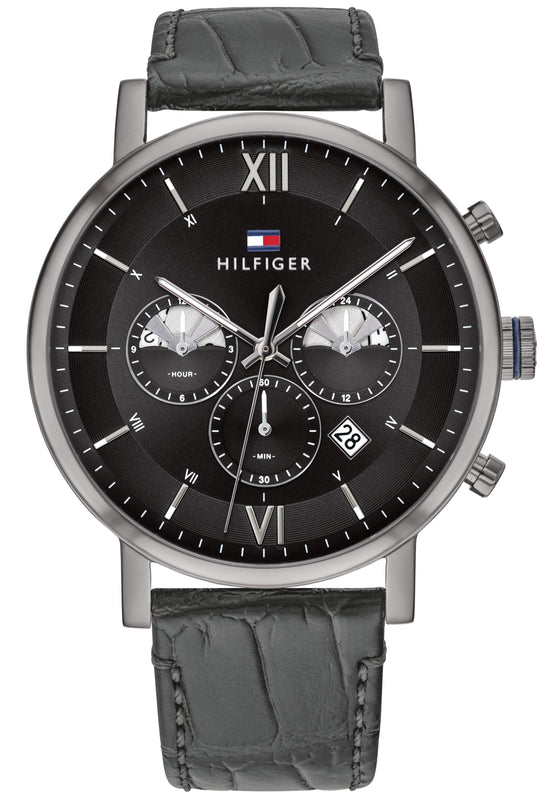 Buy Shop Tommy Hilfiger Evan Black Dial Black Leather Strap Watch for Men - 1710395 USA Online