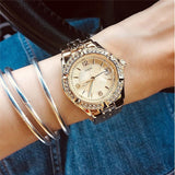 Buy Shop Guess Dazzling Diamonds Gold Dial Gold Steel Strap Watch for Women - W85110L1 USA Online
